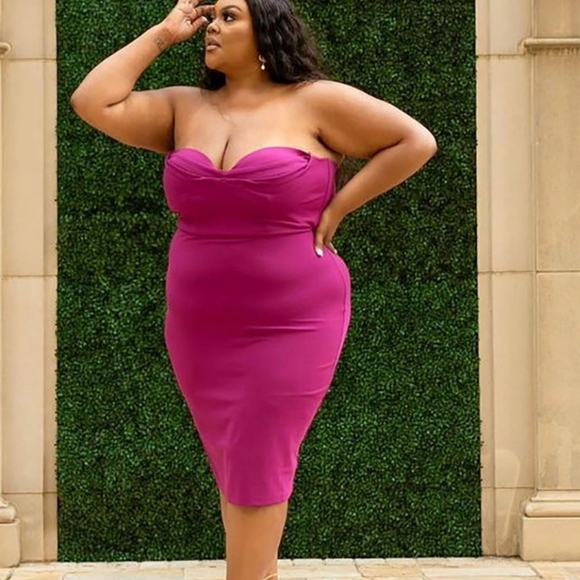 FN little goddess midi strapless sweetheart magenta bustier dress 1X NWT - Picture 3 of 7